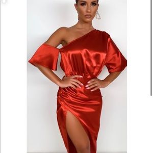 Pretty Little Thing Rust Satin MIDI Dress